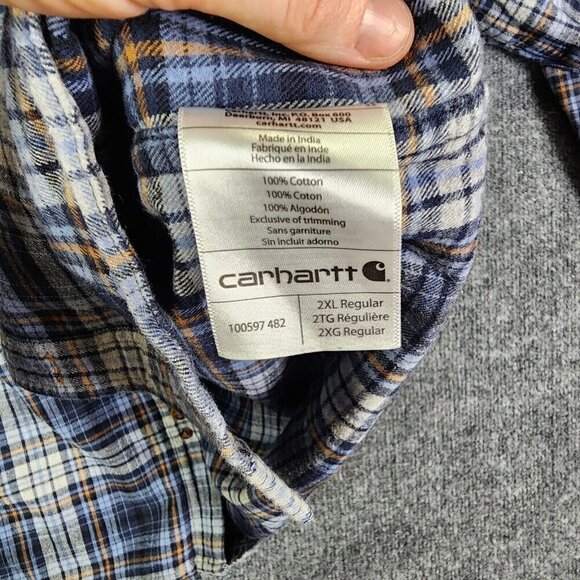 Carhartt‎ Button Down Shirt Multicolor 2XL Men Work Plaid Trumbull Relaxed Fit - Picture 6 of 10